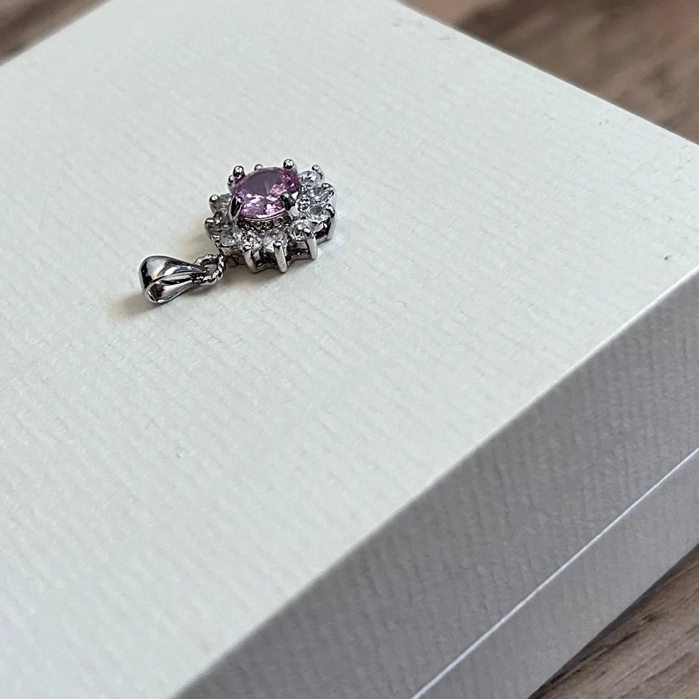 18k GP white gold plated Pink gemstone crystal necklace Pendant feminine sparkly - Picture 5 of 6